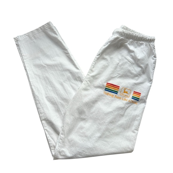 John Deere White Vintage 100% Cotton Pants With Retro Logo Size Large